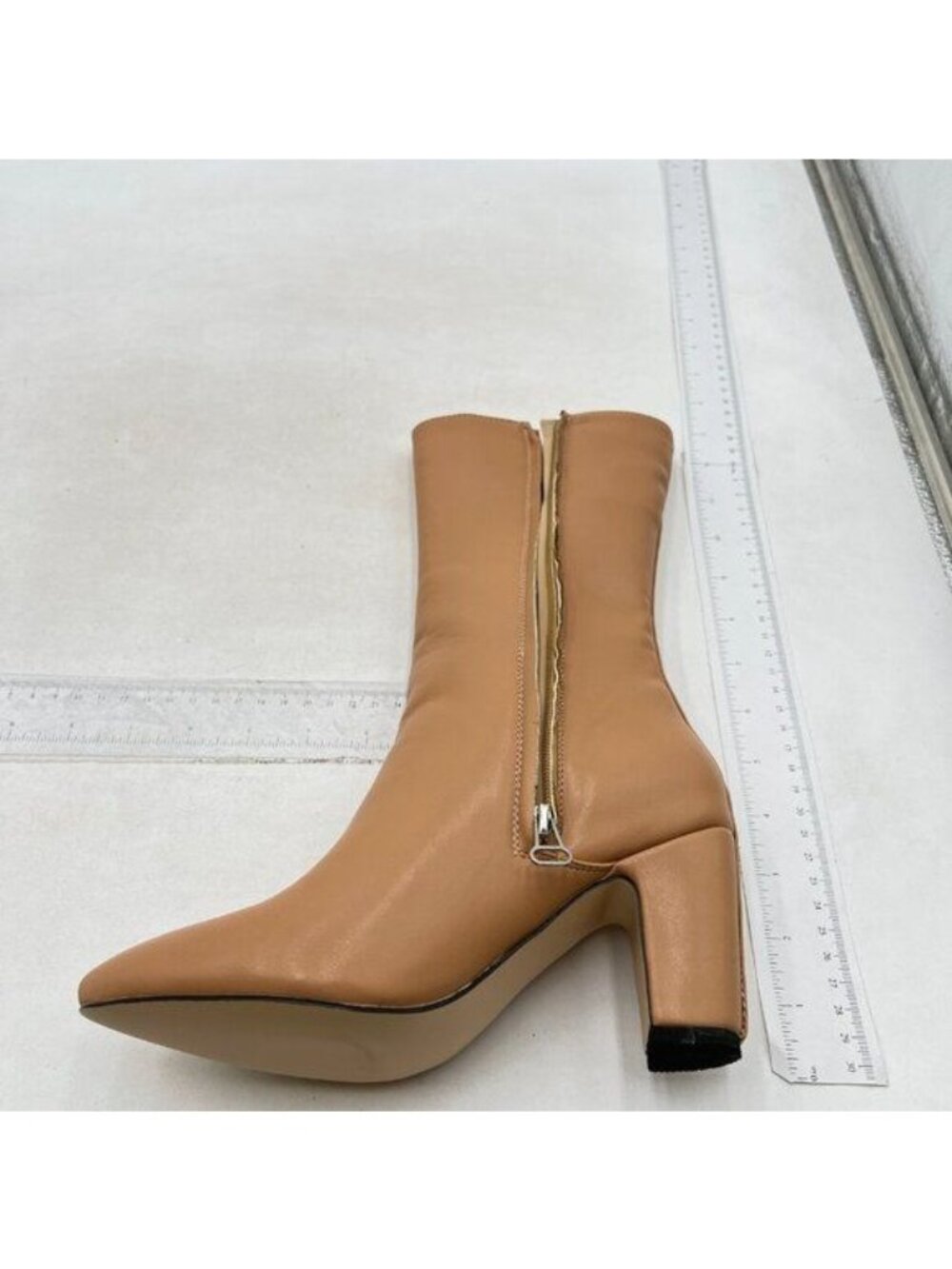 Women's Ankle Boots Comfy Pointed Toe High Heels Side Zipper Booties Nude
